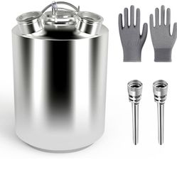 DRKSBESTO 2.5 Gallon / 10 L Kegerator Cleaning Kit, 304 Stainless Steel Line Cleaning Can with 2 D Couplers and NonSlip Gloves