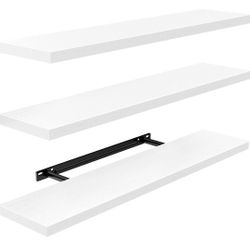 AMADA HOMEFURNISHING 23.6" L Floating Shelves, Wall Shelves Set of 3 for Bathroom/Living Room/Bedroom/Kitchen, White Floating Shelves for Wall Decor w