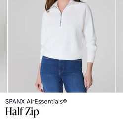 Spanx AirEssentials White “Powder” 1/2 Zip Pullover, Size Large 
