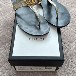 Gold/wood Sandals Authentic Gucci With Box Sz 38