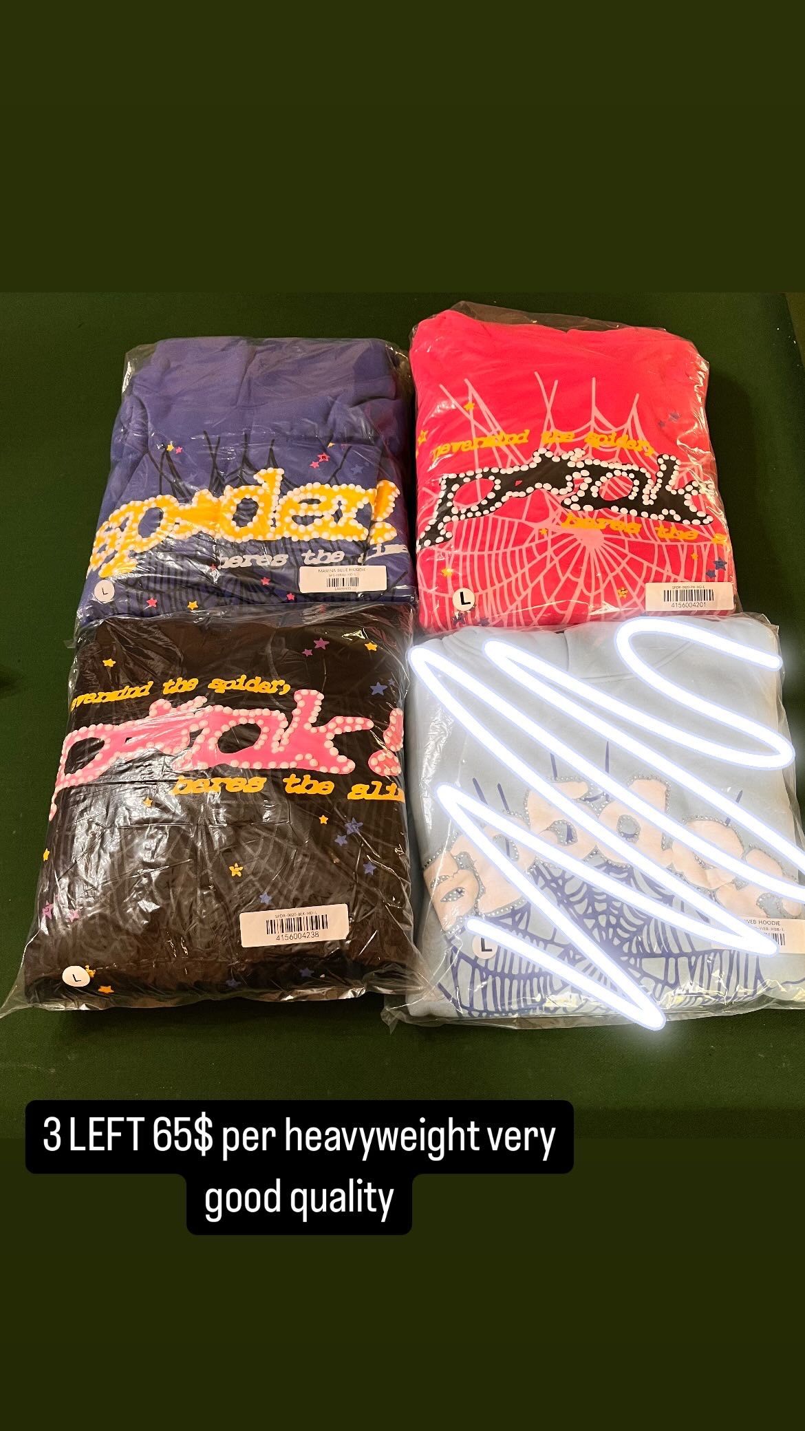 Sp5der and essential hoodies available 
