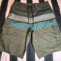 O'Neill Men's Striped Board Shorts Gray Size 33 Beach Drawstring Pockets