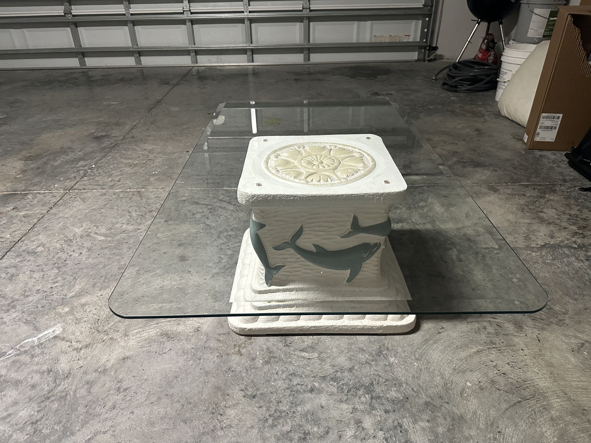 Coastal Dolphin Glass Coffee Table – Thick Glass Top