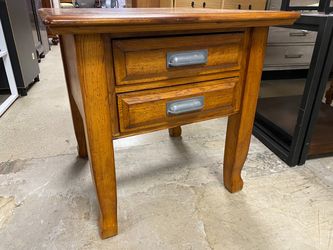 Light Brown Wood Square End Table w/ 2-Drawers