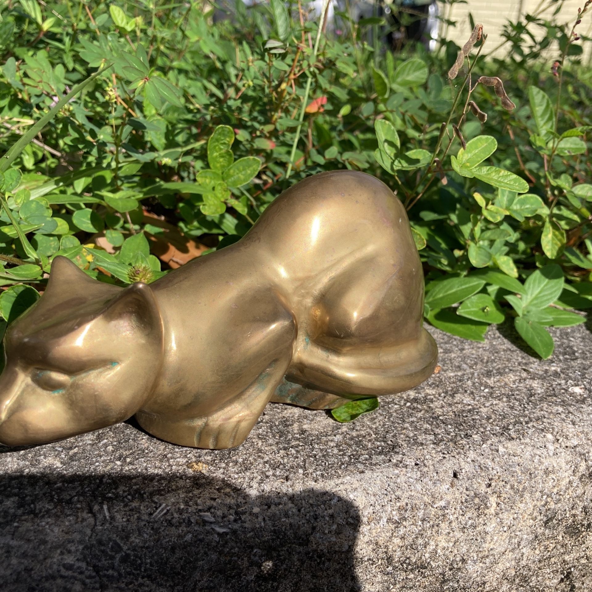 Heavy Brass Panther Cougar Jaguar MCM Statue. Art Deco Vintage Antique. Beautiful Gold Brass Feline Cat Family Coffee Table, Desk Or Etagere Shelf Art