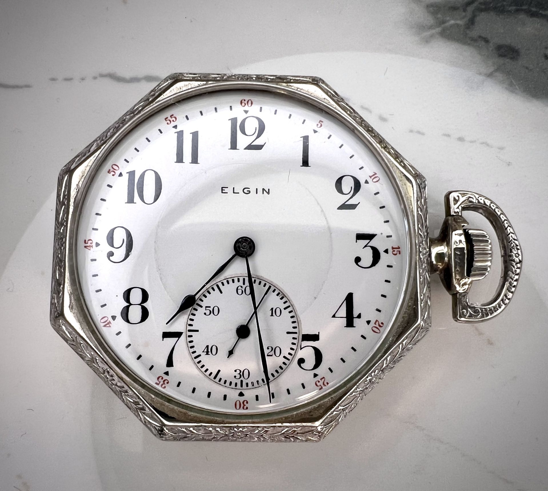 Rare Antique 1917 Elgin Octagon Pocket Watch 12s 17 Jewels Art Deco Runs
