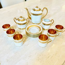 Limoges Porcelain And Gold Demitasse Set (15-piece Set)