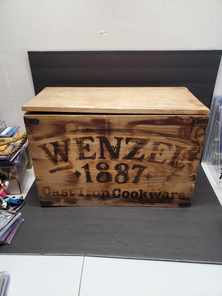 Wenzel Since 1887 Cast Iron Cookware Vintage Wooden Box Crate 22' X 15' X 11