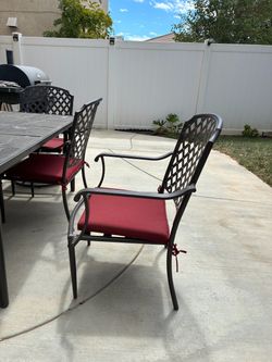 Cast Aluminum Patio Dining Chairs with Red Cushions