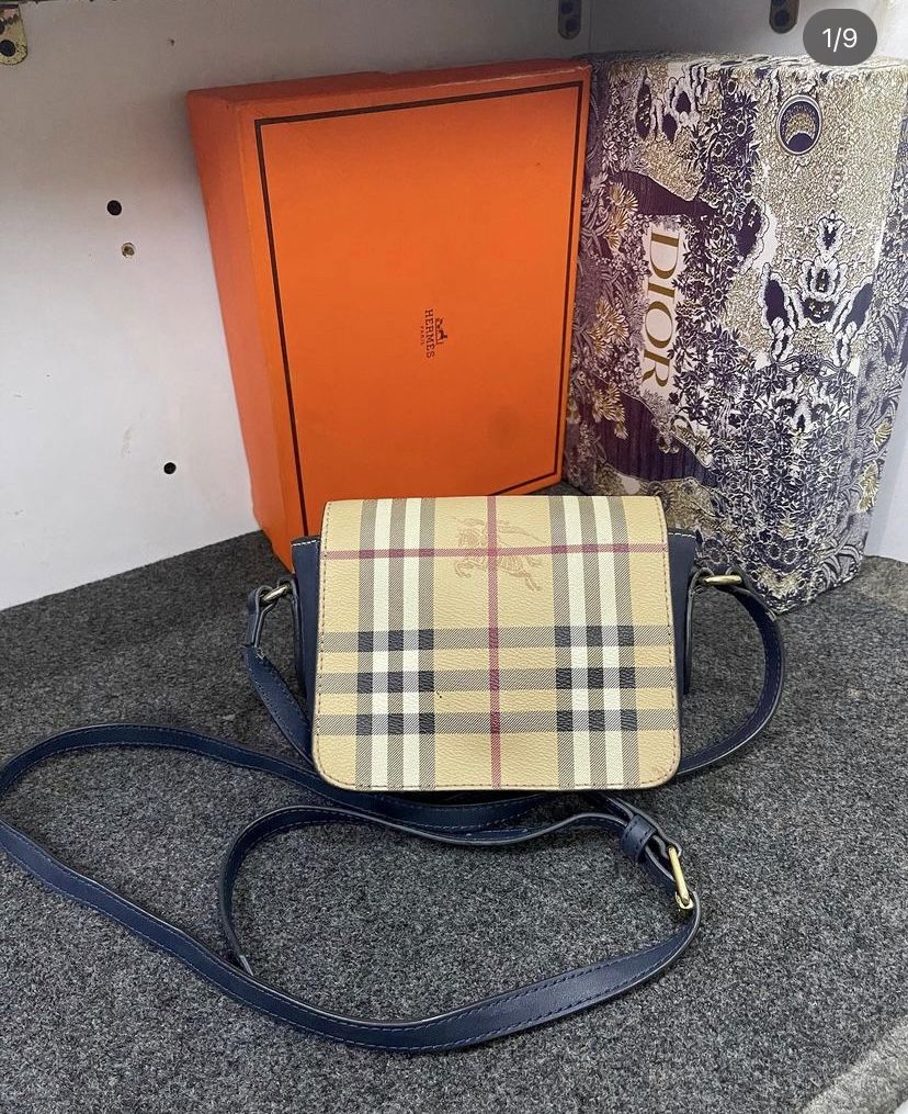 Pre Owned Burberry Small Authentic Vintage Leather Nova Check Crossbody Bag