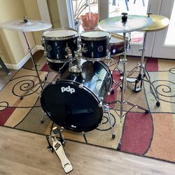 PDP Encore by DW complete drum set 22 10 12 16 FS birch 14” snare stands new quiet cymbals 14” regular hihat cymbals throne $440 cash In Upland 91784.