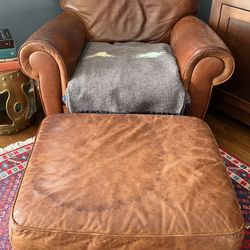 Authentic Italian Leather Armchair & Matching Ottoman
