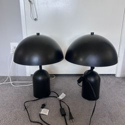 Two Black Metal Mushroom Lamps
