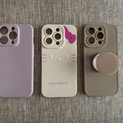 New! 3pcs iphone 15pro case bundle hello kitty & solid color  The morandi one with bracket