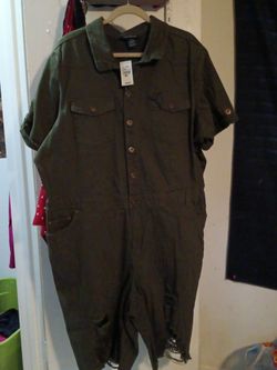 Olive Green Button-Front Jumpsuit with Tags