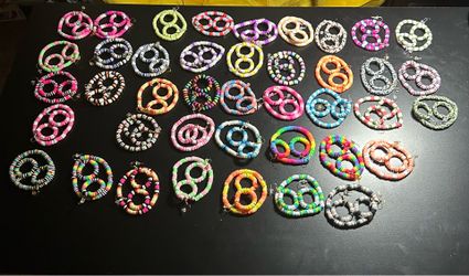 Clay bead bracelets, and earrings