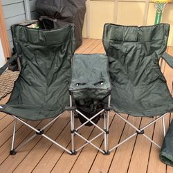 Double Folding Camp Chair With Table And Storage