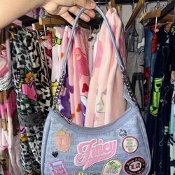 Juicy couture blue shoulder purse with patches