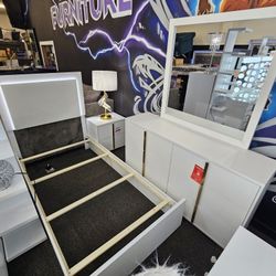 4 Pcs Bedroom Set Twin W/ LED Bed, 1 Night, Dresser & Mirror $719 FREE LOCAL DELIVERY