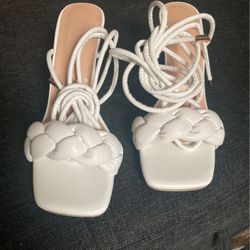 braided pyramid heeled gladiator sandals