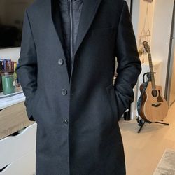 Hugo Boss Men's Black Nye2 Slim-Fit Wool Overcoat Coat Jacket Size 36R