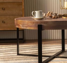 Modern Round Coffee Table Fir Wood Table Top with Cross Legs Base,Cocktail Table,Living Room Table