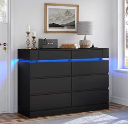 Black 8-Drawer Dresser with LED Lighting