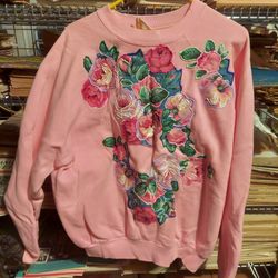 Vintage 1990s Handpaintwd Pink Rose Sweatshirt