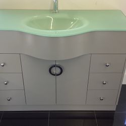 48” Green Glass And Grey Art Deco Bathroom Vanity