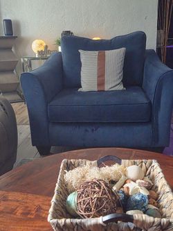 Set of Two Navy Blue Oversized Accent Chair