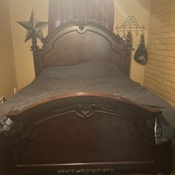 Solid Wood Bedroom Set With Armour. Very Heavy Must Pickup. California King With Mattress 