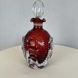 Vintage MCM Bo Borgstrom Swedish Aseda Crystal Decanter 3D Thumbprint Design (Red)