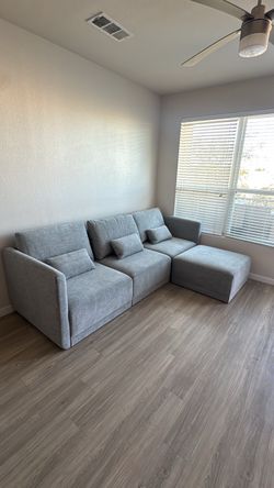 Gray Modular Sectional Sofa with Ottoman