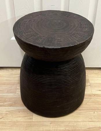 New Black Concrete Drum Accent Table Side End Plant Stand Cylinder Faux Wood