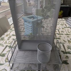 3 Piece Silver Wire Mesh Desk/Office Set