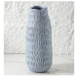 Uiddo 12.6 Inch Mat Blue Modern Handmade Ceramic Vase, Rustic Farmhouse Decorative Flower Vase