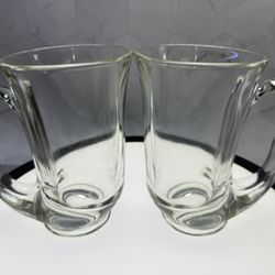 Set of (2) Vintage Indiana Glass Tiara French Horn Hunter Powder Stein Beer/Coffee Mugs. 