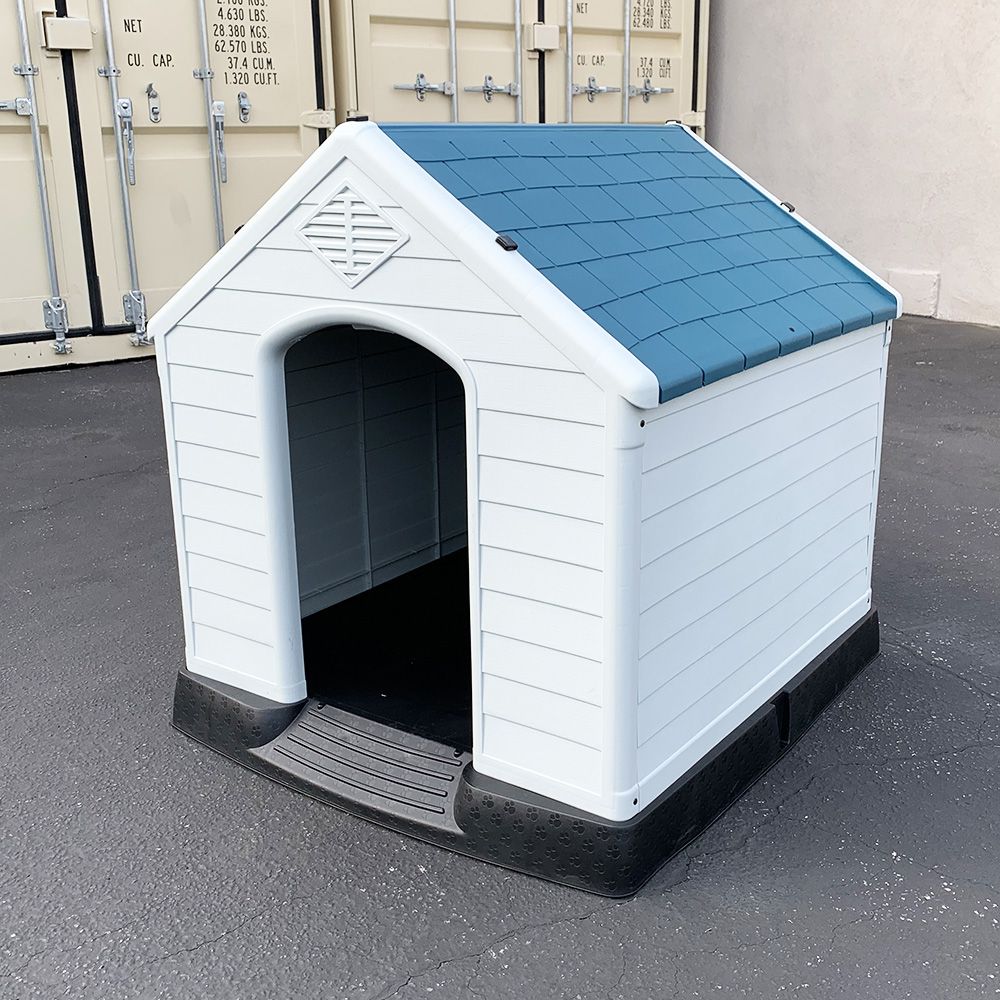 $105 (New) Plastic dog house large size pet indoor outdoor all weather shelter cage kennel 36x36x39”