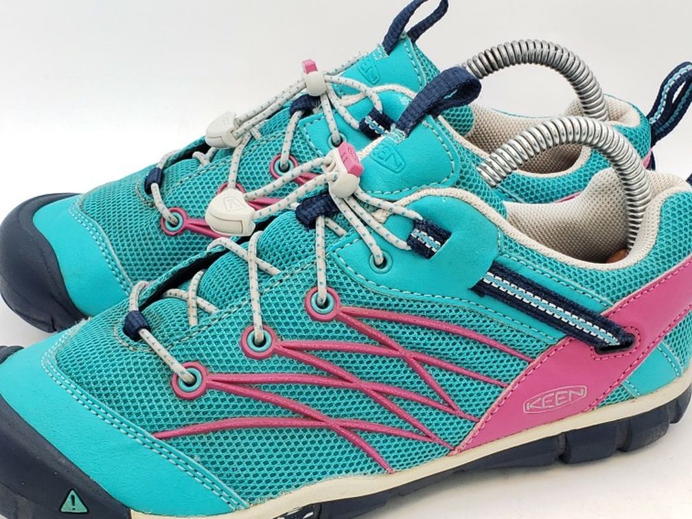 KEEN CNX Turquiose/Hot Pink Hiking Shoes Size Womens 5.5/Youth 4Y Trail Sneakers