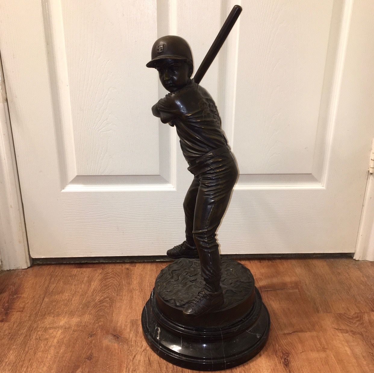 Bronze Baseball Player Statue Marble Base Made By Jim Davidson