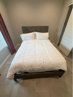 Queen Bed Frame + Mattress + Bedding – Complete Setup