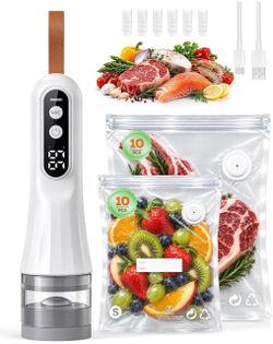 Compact Vacuum Sealer, Rechargeable Food Sealer with 20 BPA-Free Bags Vacuum Sealer Machine, Seal Food 8X Fresh Longer, Dry & Moist Food, Wireless, Po