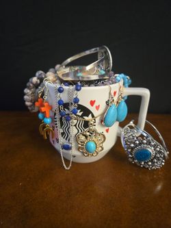 Gemstone & Faux Gemstone Jewelry Lot – 25 Pieces + Starbucks Mug ☕️🍵