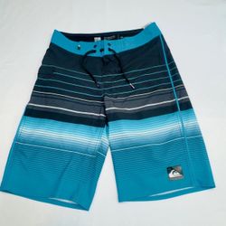Quiksilver Boardshorts 27 Swim Trunks Striped Blue Black Drawstring Surf Beach