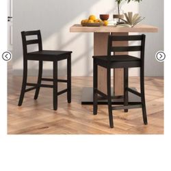 Costway 24-Inch Wooden Bar Stools Set of 2 with Ergonomic Backrest Counter Height Stools Black/White