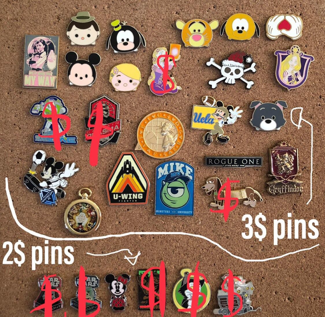 Disney and universal trading pins all authentic and tradable two prices FIRM