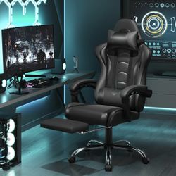 Gaming Chair, Video Game Chair with Massage Lumbar Support and Footrest