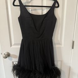 Vintage Ostrich Feather Hem Black Dress