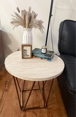 Modern Round Side Table with Gold Geometric Base (24" x 24") - As Is TABLE ONLY