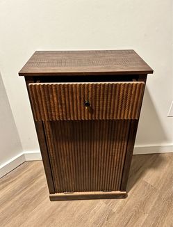 Ribbed Wood Trash Bin Cabinet — Built-In Tilt-Out Bin 🗑️